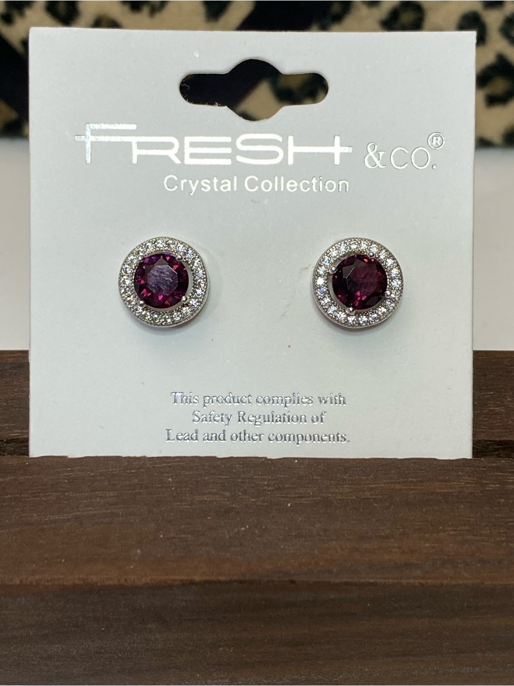 Fresh & Co Crystal Collection Purple Crystal Halo Stud Earrings Silver Tone NWT
